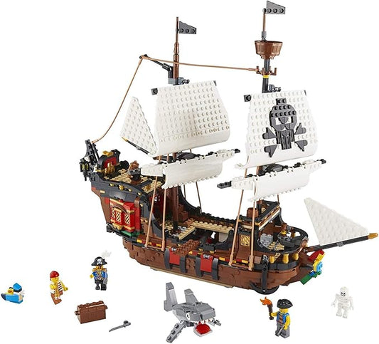 LEGO Creator 3 in 1 Pirate Ship Building Set, Kids can Rebuild The Pirate Ship into an Inn or Skull Island, Features 4 Minifigures and Shark Toy, Makes a Great Gift for Kids Ages 9+ Years Old, 31109