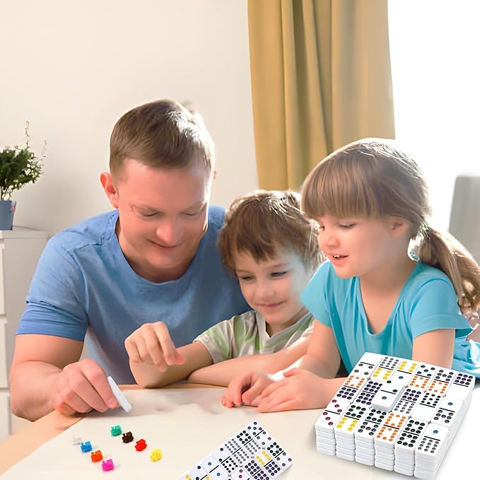 Double 12 Mexican Train Dominoes Set with 91 Colored Tiles, Travel Game with Portable Case, Classic Board Game for Family Nights for Kids and Adults