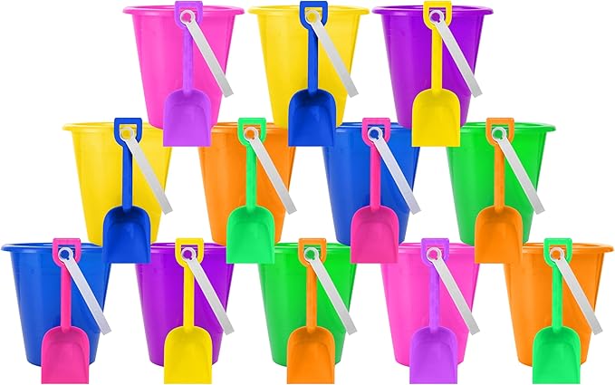 12 Sets 5.5" Sand Buckets and Shovels for Kids Bulk (12 Pack) Small Beach Bucket for Summer Outdoor Sand Toys, Party Favors, Basket Stuffers, End of Year Student Gifts from Teacher