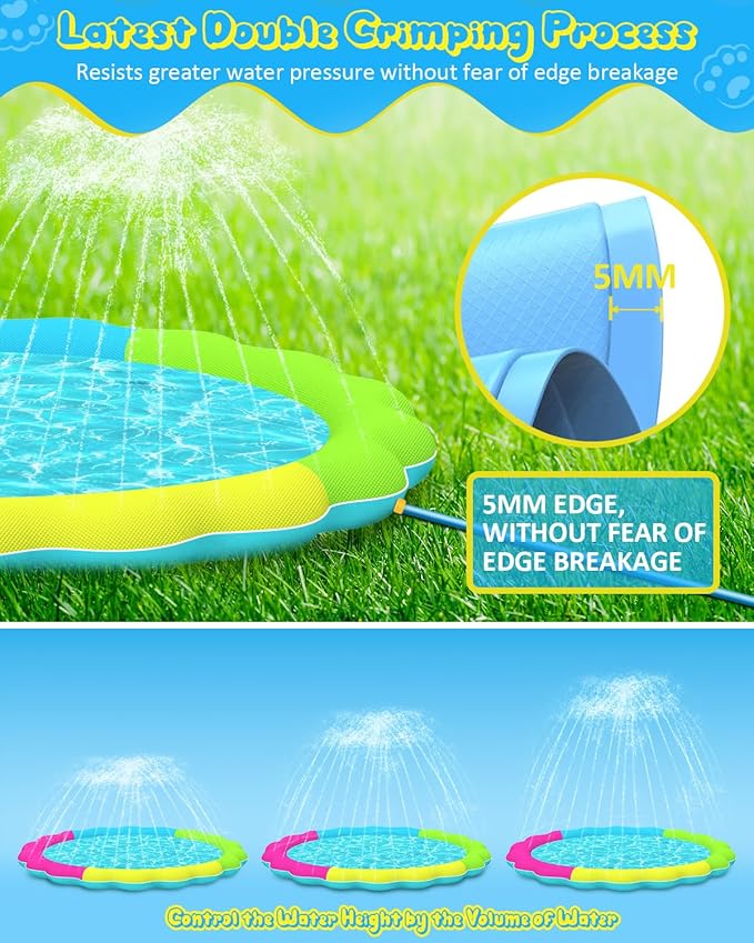 Dog Pool, 51 Inch Splash Sprinkler Pad for Dogs Thickened Durable Upgrade Bath Pool Pet Summer Outdoor Water Toys, Colorful