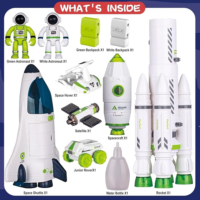 Space Rocket Shuttle Toy Set, Spacecraft Airplane Toys for Kids with Lights & Sound & Astronaut Figures,Spaceship Toys Gift for Boys 3-5-8