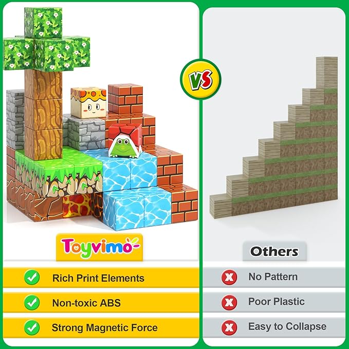 100PCS Magnetic Blocks Magnetic Building Blocks Sensory Toys for Kids Ages 3-5 6-8 8-12 Kids Game Toys for 3+ Year Old Boys & Girls, 3 4 5 6 7 8 9 10 Year Old Boy Birthday Gifts