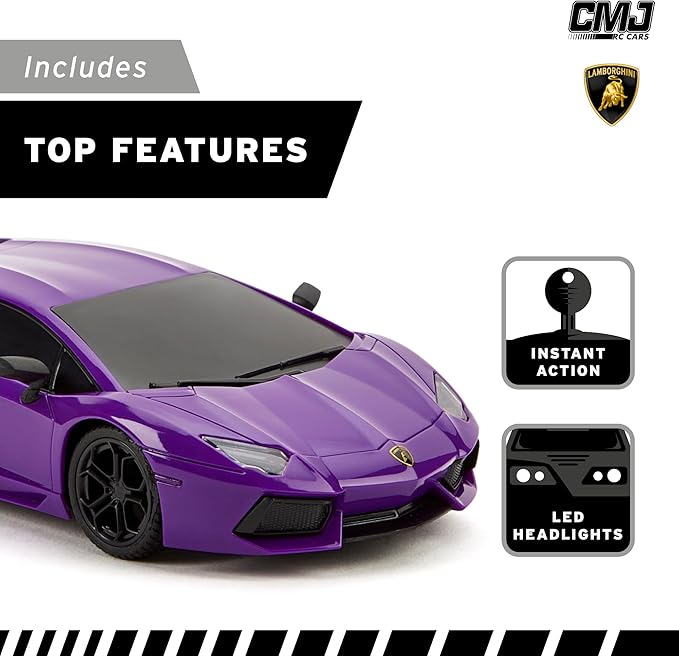 CMJ RC Cars Lamborghini LP700-4 Remote Control RC Car Officially Licensed 1:24 Scale Working Lights 2.4Ghz. Great Kids Play Toy Auto (Purple)