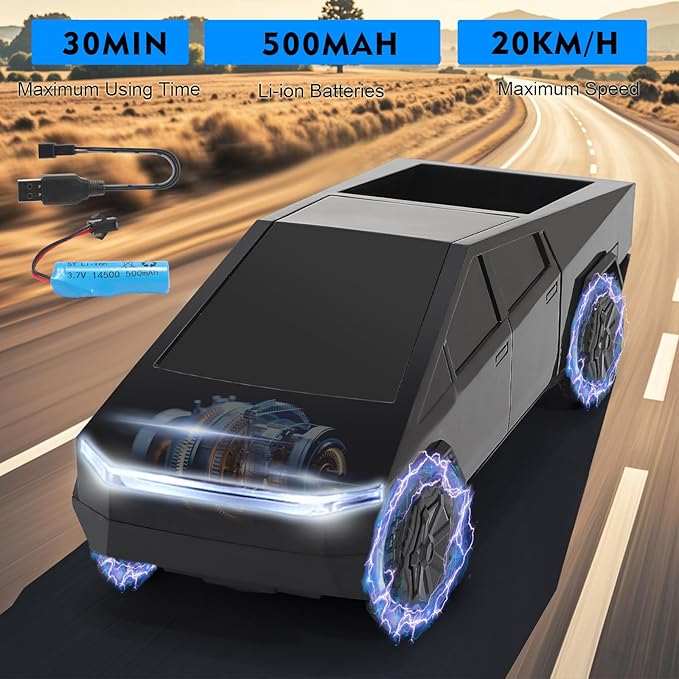 Remote Control Pickup Truck, 1/24 Scale Racing Car Model, Rechargeable Battery & Light and Loadspace, for Adults and Boys (Black)