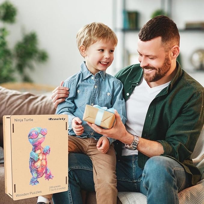 Wooden Puzzle for Adults, Ninja Turtle Wooden Jigsaw Puzzles(7.5 * 15.2in-200pcs), Beautiful Wooden Puzzle with Box Birthday Gifts for Adults and Kids Family Game