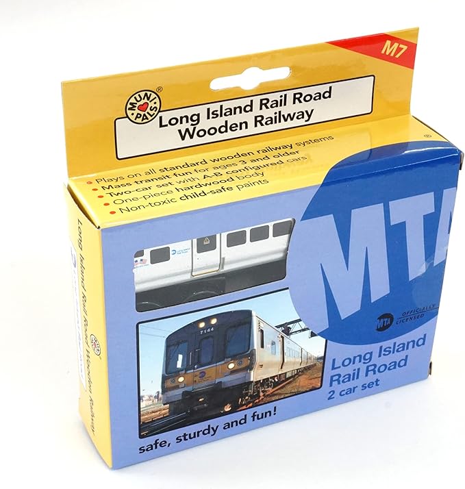 MUNI PALS Munipals Long Island Rail Road Wooden Railway M7 2-car Set–Child Safe and Tested Wood Toy Train