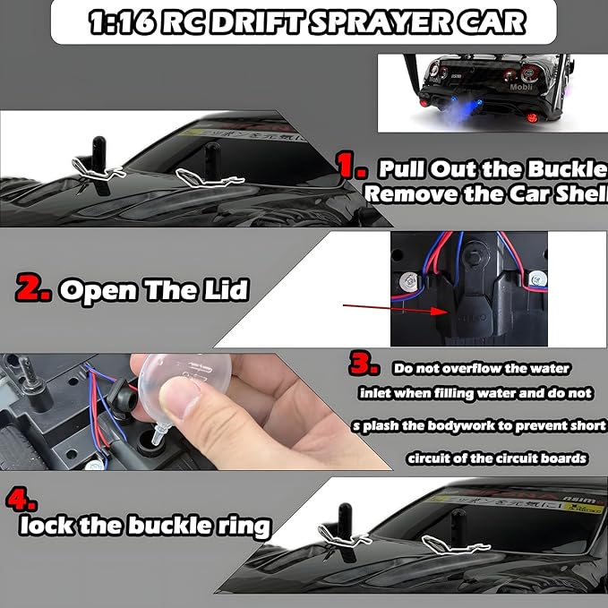 1:16 RC Drift Car 2.4GHz Spray 4WD LED Lights 30+KM/H High Speed Remote Control Car 2 Batteries 60Min Infinitely Variable Speed Drift Car Toys for Adults and Kids(Red)