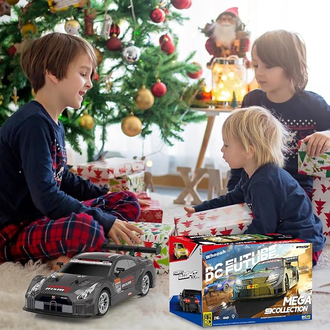 Dollox RC Drift Car 1/16 Scale Remote Control Car 2.4GHz 4WD 30+KM/H High Speed Vehicle with LED Lights, Extra Drifting Tires Racing Black Vehicle Toys Birthday Gifts (191AB) (Black&Red)