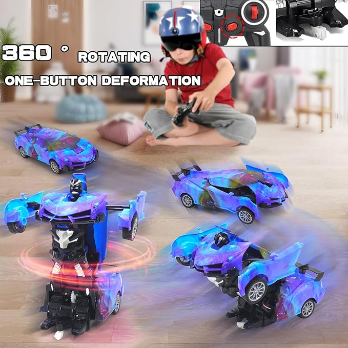 Remote Control Car for Kids,2.4Ghz One-Button Deformation 360°Rotating Drifting Racing Car, with LED Lights for Kids Toddles Boys Age 4-7 Birthday Gifts