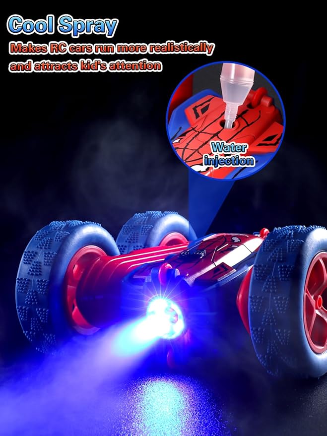 Spider Remote Control Car - 360° Flip RC Toys for 4 5 6 7 8 Year Old Boys, 2.4Ghz Double Sided RC Stunt Car with Light Spray, Birthday Xmas Gifts for Kids Age 4-6 5-7 8-12