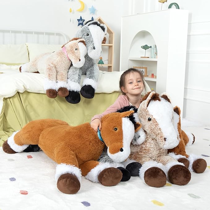 MaoGoLan Large Horse Stuffed Animal for Boy, Big Horse Plush Toy for Girl, Ridable Stuffy Pony for Kids, Coffee Stuffed Pony Plush Pillowfor Baby Shower or Birthday Party Favor Gift, 33 inches