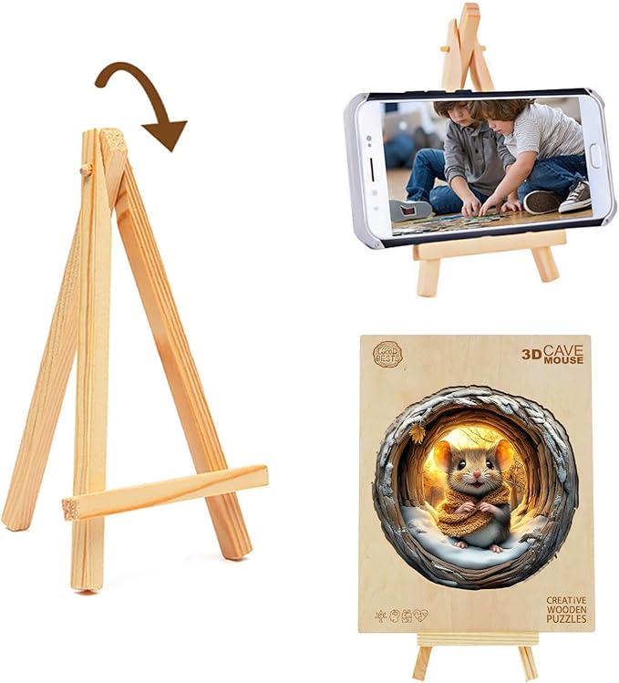 KAAYEE Wooden Puzzles for Adults 200 Pieces Visual 3D Wooden Jigsaw Puzzles Adult Animal Wood Puzzle Gifts for Mother's Day Adults Kids Mouse Puzzle(11.4 * 11.4in)