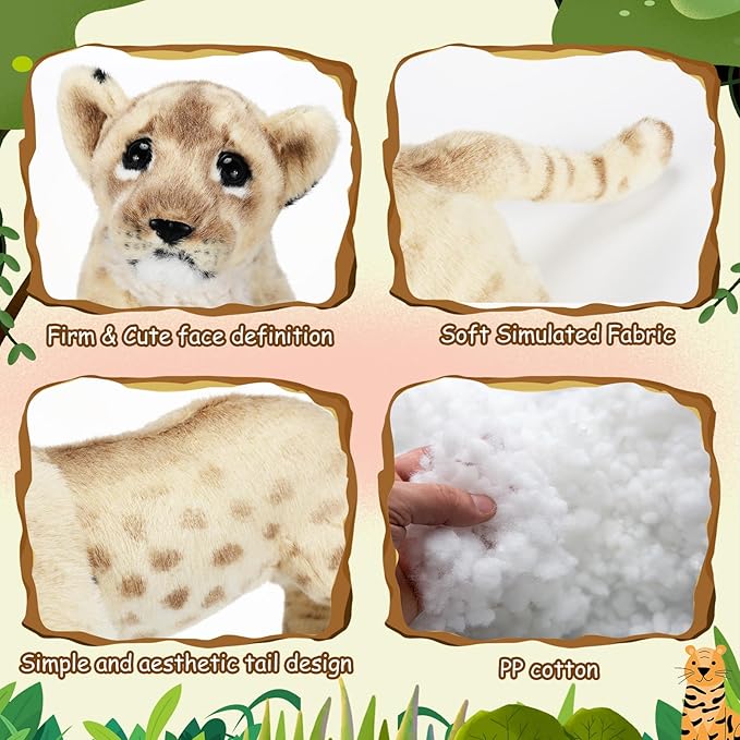 15 Inch Stuffed Animal Stuffed Tiger Leopard Lion Plush Toys Realistic Plush Gifts Wild Animal Toys Jungle Animals for Boys Girls Birthday Parties Gift(Lion)