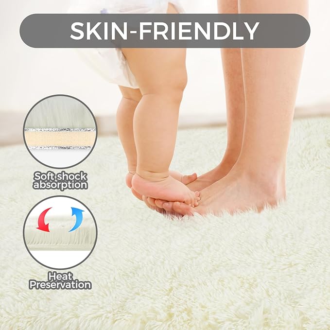 Ultra Soft Rug for Living Room,Cream White Fluffy Shag Area Rug for Bedroom, Modern Shaggy Carpets Fuzzy Rug for Kids Boys Girls Dorm Nursery Home Decor Aesthetic, Upgrade Anti-Skid, 3X4