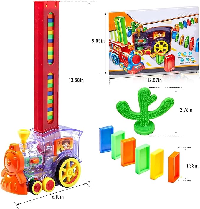 160pcs Dominos Train Blocks Set,Domino Train Toy with Lights & Sounds, Blocks Domino Set Building and Stacking Toy for Boys and Girls,Automatic Blocks Laying Toy Train Set Gift for 3-12 Years Old Kids