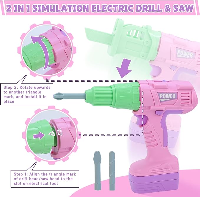 Kids Tool Set, 31 PCS Kids Tool Box Pretend Play Construction Toy with Electric Drill Hammer Tool Accessories Toddler Tool Set for Girls Boys Ages 3 4 5 6 7 Years Old
