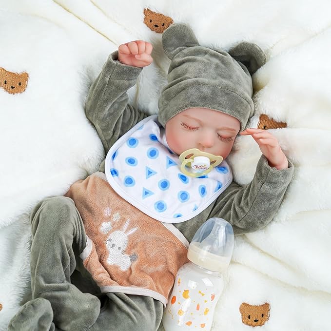 BABESIDE Lifelike Reborn Baby Dolls with Bassinet - 17 Inch Full Vinyl Body Realistic Newborn Baby Doll Boy Real Life Baby Dolls with Basket & Feeding Kit Gift Box for Kids Age 3+