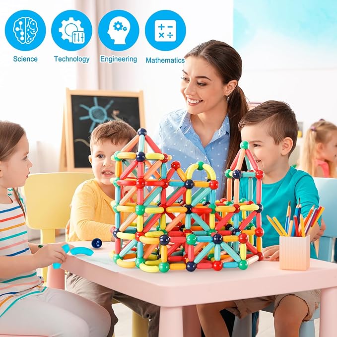 Magnetic Building Blocks STEM Educational Toy for Kids Montessori Learning Sticks and Balls Preschool Sensory Toys for Toddlers Gift for 3 Year Old Boys & Girls