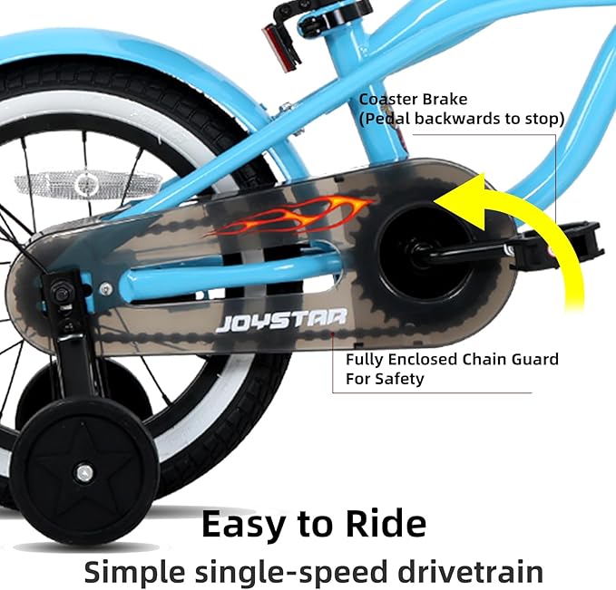JOYSTAR 12 14 16 Inch Kids Cruiser Bike for Ages 2-7 Years Old Girls & Boys, Children's Bicycle with Training Wheels, Coaster Brake, Fenders & Adjustable Seat