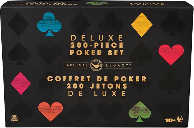 Spin Master Games, Cardinal Legacy Deluxe 200-Piece Poker Set, Premium Dual-Toned Poker Chips in Wooden Storage Case, 2-10 Players, for Ages 10 & Up