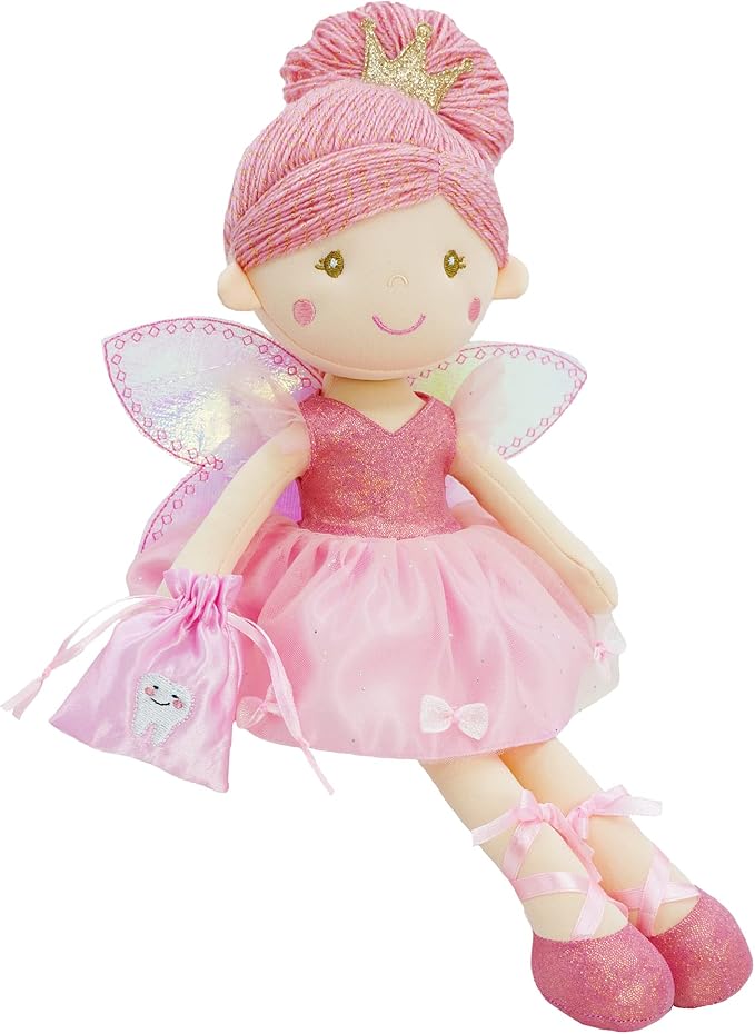 June Garden 17" Tooth Fairy Doll Anastasia - Plush Stuffed Soft Doll Girl Gift - Pink Outfit and Wings