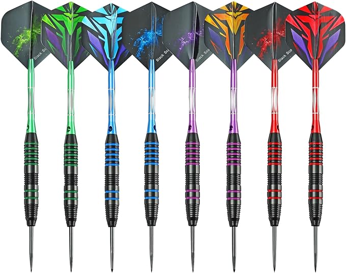 Darts Metal Tip Set Professional Metal Darts for Dartboard Steel Tip Darts with Nonslip Iron Barrel Aluminum Dart Shafts,Extra Flights,Dart Sharpener,Gift Box