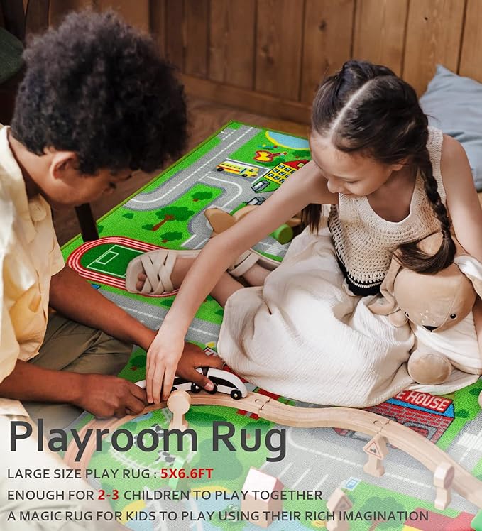 Yincimar Kids Carpet Playmat Car Play Rug City Life Traffic Road Kids Rug 5' x 6'6" Large Children Educational & Game Area Rug for Toddler Boys Bedroom Playroom Classroom