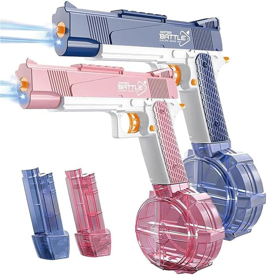 2Pcs Electric Water Guns Battery Powered Water Gun Electric Water Gun Rechargeable Gun Toy High Capacity 500+ Range Up to 32 FT Range Summer Outdoor Swimming Pool Water Toy for Adults Kids - Blue Pink