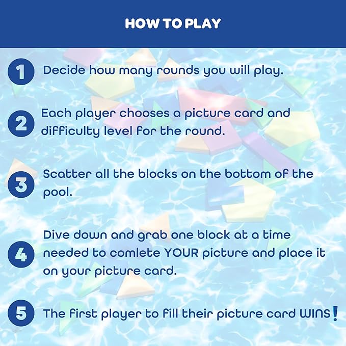 Aqua Blocks Pool Diving Game- Set Includes 40 Multi-Shape Sinking Toys,18 Challenge Cards w 3 Difficulty Levels, Mesh Storage Bag- Kids Swimming Activity Game- Outdoor 4th of July Summer BBQ Party Fun