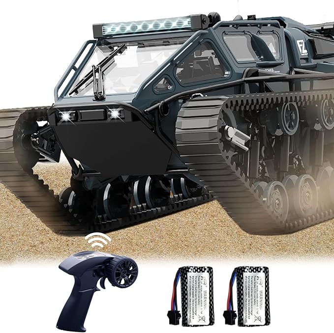 2.4G Fully Proportional Remote Control Tank - Rock Crawler RC Truck 4x4 Off Road Military Vehicle with 2 Batteries, All Terrain Drift Army Truck with Cool Lights, Great Gift for Kids Boys