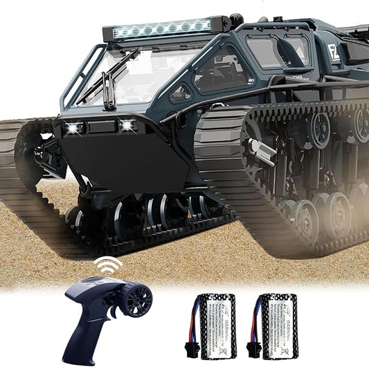 2.4G Fully Proportional Remote Control Tank - Rock Crawler RC Truck 4x4 Off Road Military Vehicle with 2 Batteries, All Terrain Drift Army Truck with Cool Lights, Great Gift for Kids Boys