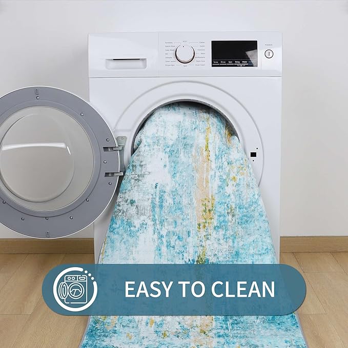 Entrance Rugs Indoor 2x3 Teal Blue Entry Rug Washable Abstract Small Area Rug Non-Slip Low Pile Throw Rugs for Entryway, Kitchen Floor, Front Door Indoor Door Mat, Bathroom, Bedroom Bedside