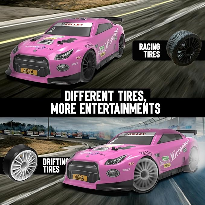 RACENT RC Drift Car - 1:14 Scale 4WD 15MPH Fasr Remote Control Toy for Boys Kids Adults with Drifting & Racing Tires, 2 Rechargeable Batteries (Pink)