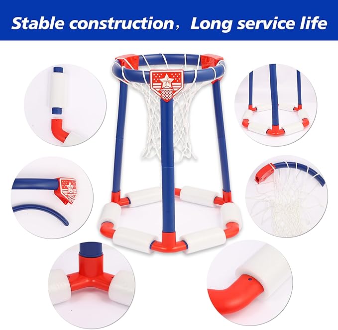 Pool Basketball Hoop Set,Floating Pool Toys for Kids,Floating Basketball Hoop,Pool Games,Basketball Game Poolside,Summer Water Toys,with 3 Balls and 1 Pump