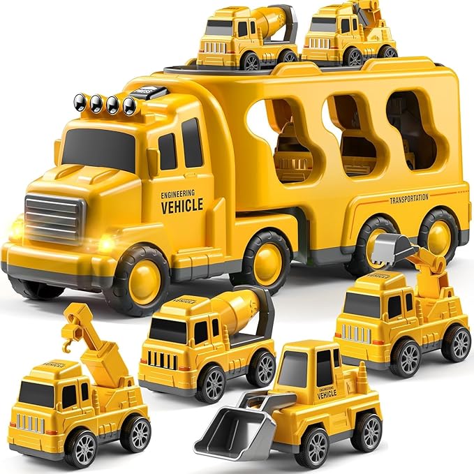 Truck Toys for 3 4 5 6 Years Old Boys, Toddler Car for Boys Ages 3-5, Construction Car Carrier Vehicle Set, Kids Toys Truck Set for Age 3-9