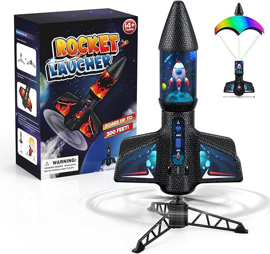 Rocket Launcher for Kids with Launch Set Up to 200 Ft Air Model Rocket Toy with Parachute, Space Ship Outdoor Toys for Ages 8-13 Boy Birthday Gift Birthday Gift for Kids