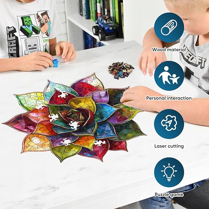 Puzzles for Adults 500 Pieces,Colorful Succulent Wooden Puzzles, 5MM Thick Unique Shaped Flower Jigsaw Puzzles Birthday Gifts for Kids Family Game 16.8 * 16.9inch