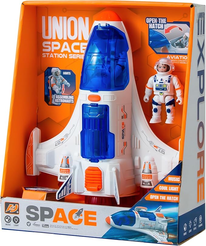 Spaceship Shuttle Toy with Astronaut Figure - Toy Rocket Ship with Lights Spray and Sound - Space Shuttle Toys Sets for Boys Planet Toys - Astronaut Exploration Birthday Plane Gift