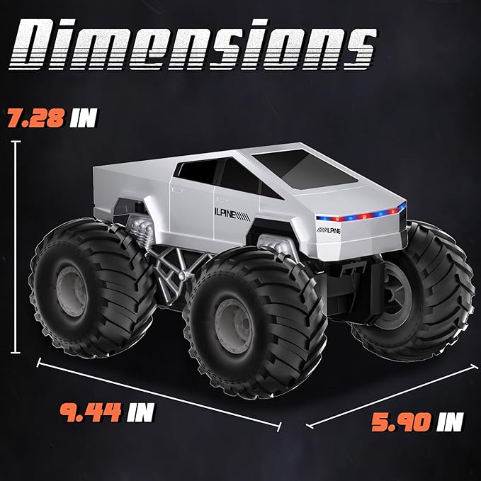 1:16 RC Car - 2.4 GHZ Remote Control Car with LED Light and Loadspace, 4WD All Terrain Waterproof Off-Road Cybertruck Toys, Electric Vehicle Toys for Kids, Gifts for Kids, Boys and Girls