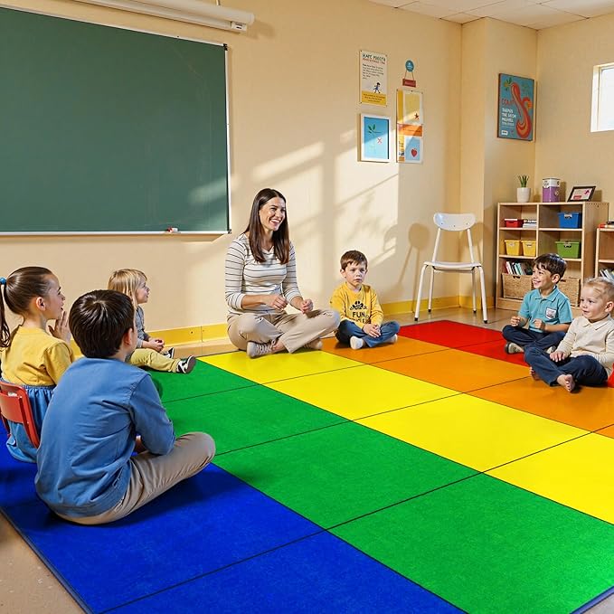 LIVEBOX Elementary Classroom Rugs for Kids, Washable Kids Rugs for Playroom School, Nursery, Colorful Children's Educational Carpet Non-Slip Classroom Mat for Learning, 6'x9'(Seats-20)