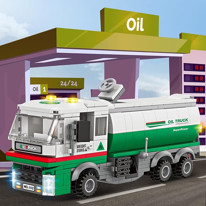 INRATELL City Tanker Truck Building Set,331 Pcs Deliver The Filled Oil Truck to Gas Station, Fun Transport Bricks Toy Birthday, Holiday Ideal Gift for Kids, Boys, and Girls Ages 6+