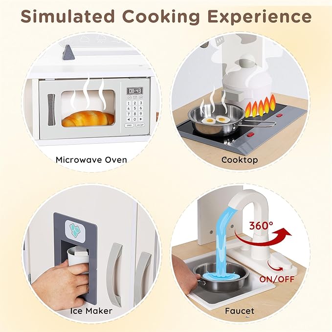 SainSmart Jr. Wooden Play Kitchen for Kids - Premium Toddler Pretend Play Cooking Set - Includes Stove, Refrigerator, and Accessories for Boys and Girls