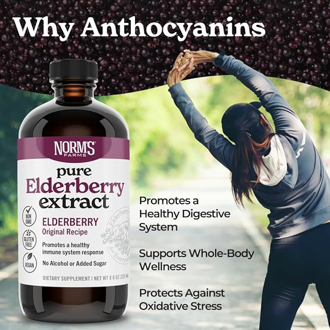 Norm’s Farms Pure Elderberry Extract - Made from Only Elderberries in USA - Immune, Antioxidant Support, No Added Sugar, Additives, Vegan, Gluten-Free, Non-GMO, Elderberry Tincture Alcohol Free - 8 Oz