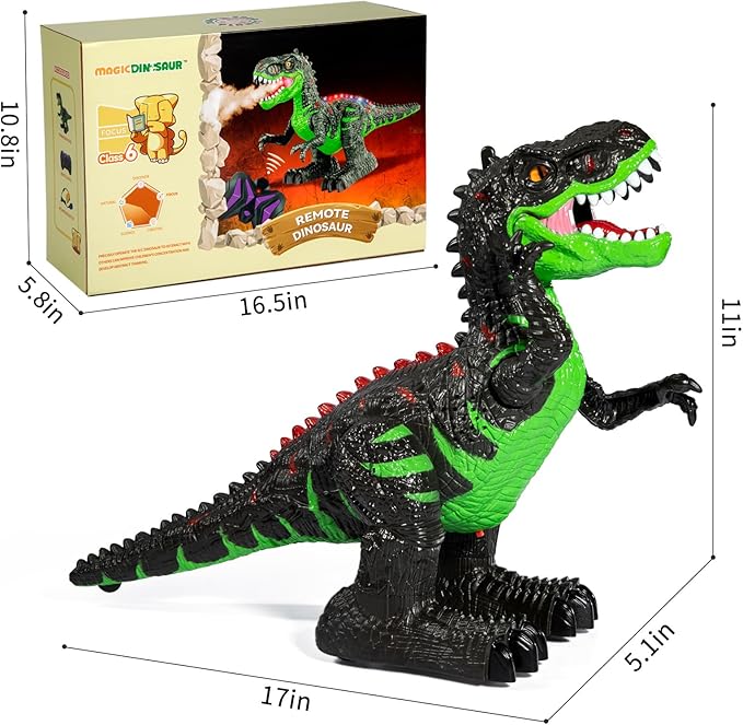 Remote Controlled Large Dinosaur Toy for Boys 3 4 5 6 7 8 Years, Lifelike Tyrannosaurus with Water Mist, Light, Roaring, Electrical Dinosaur Birthday Gifts for Kids Toddlers
