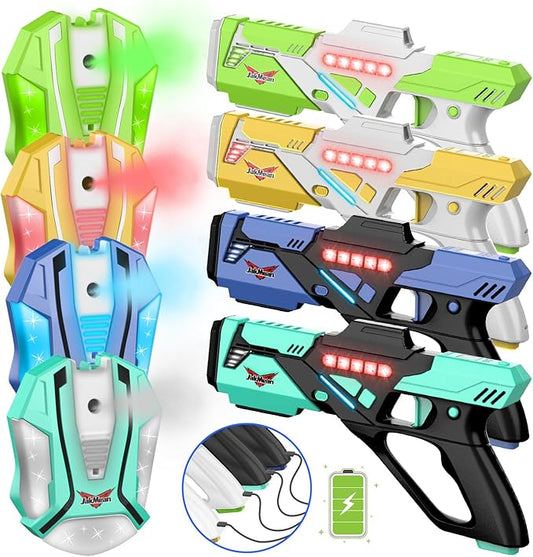 Rechargeable Lase r Tag Set with Vests, Upgrade Lase r Tag Guns Set of 4, Multi Player Lase r Tag Set for Kids Toy for Teen Boys & Girls, Indoor&Outdoor Toy Gift,Ages 8+,Black+White