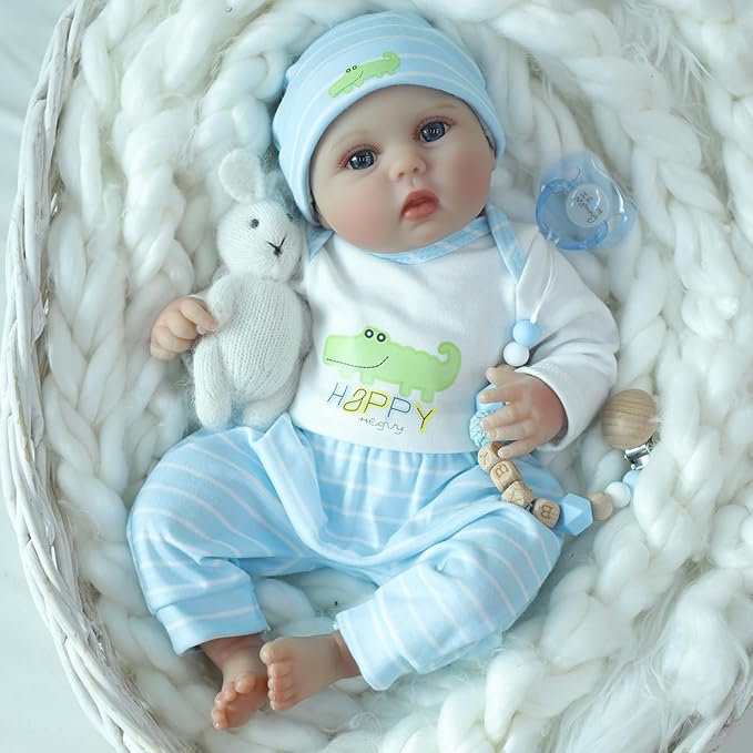 SCOM Lifelike Reborn Baby Dolls - 16 inch Realistic Baby Toddler Dolls Soft Cloth Body Vinyl Limbs, with Clothes and Doll Accessories Gifts for Kids Age 3+