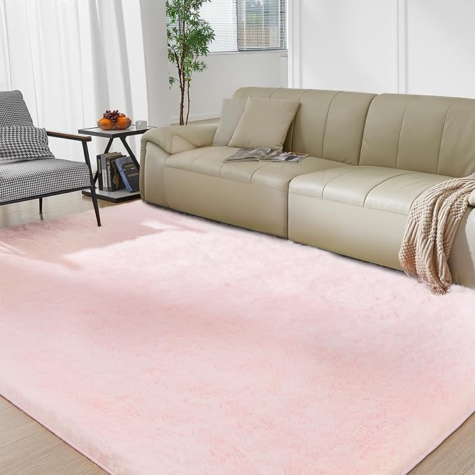 Ultra Soft Rug for Living Room, 8X10 Fluffy Shag Area Rug for Bedroom, Modern Shaggy Carpets Fuzzy Rug for Teens Dorm Nursery Home Decor Aesthetic, Upgrade Anti-Skid Durable, Pink