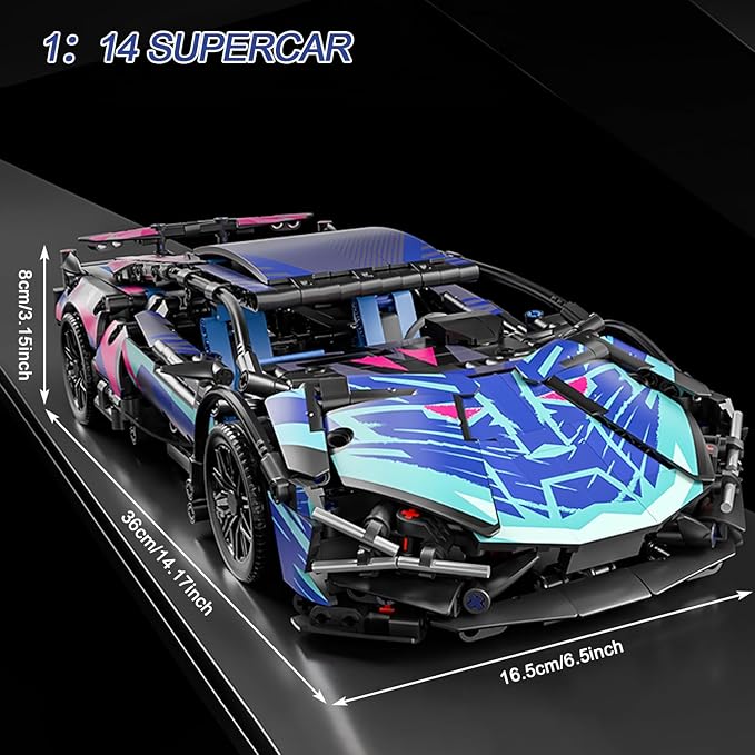 Sport Race Car Building Block Sets for Adults Boys,Racing Supercar Toys Kits with LED Lights Collectible 1:14 MOC Model Construction Birthday Gifts for Teens Age 8-12 12-16,14 14+(1314 PCS)