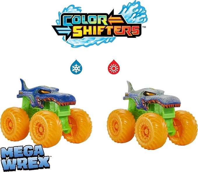 Hot Wheels Monster Trucks Color Reveal 2-Pack & Clip-On Water Tank, 2 Toy Trucks with Surprise Color Change (Styles May Vary)