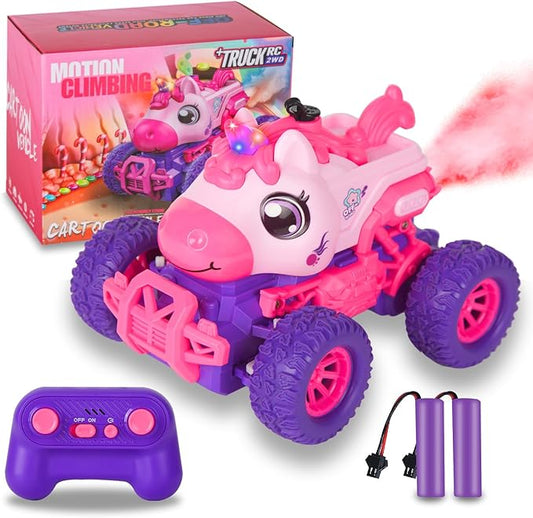 Unicorn Remote Control Cars for Kids, Remote Control Monster Truck Unicorn Toy, RC Monster Truck Unicorn Car with Spray LED Light, Unicorns Gift Toy for Girls Boys 8-12 Kids